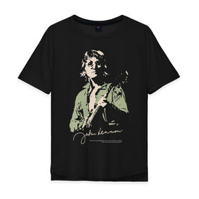 Мужская футболка хлопок Oversize с принтом Джон Леннон в Екатеринбурге, 100% хлопок | свободный крой, круглый ворот, “спинка” длиннее передней части | активист | бас гитара | британский | гитара | губная гармоника | клавишные | композитор | музыкант | певец | писатель | поэт | рок | художник