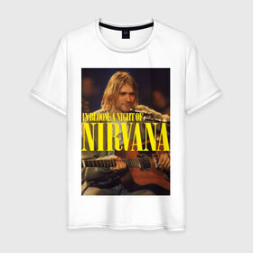 Мужская футболка хлопок с принтом Kurt Cobain In Bloom в Екатеринбурге, 100% хлопок | прямой крой, круглый вырез горловины, длина до линии бедер, слегка спущенное плечо. | Тематика изображения на принте: kurt cobain | music | nirvana | rock | кобейн | курт | курт кобейн | музыка | нирвана | рок