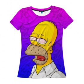 Женская футболка 3D с принтом Уставший Гомер в Екатеринбурге, 100% полиэфир ( синтетическое хлопкоподобное полотно) | прямой крой, круглый вырез горловины, длина до линии бедер | bart | gomer | simpson | simpsons | барт | гомер | лиза | симпсоны | усталость