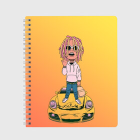 Тетрадь с принтом Lil Pump - Flex Like Ouu в Екатеринбурге, 100% бумага | 48 листов, плотность листов — 60 г/м2, плотность картонной обложки — 250 г/м2. Листы скреплены сбоку удобной пружинной спиралью. Уголки страниц и обложки скругленные. Цвет линий — светло-серый
 | Тематика изображения на принте: flex like ouu | gucci | gucci gang | hip hop | lil | lil pump | pump | rap | trap | гучи | гучи гэнг | лил | лил памп | насос | памп | рэп | трэп | хип хоп