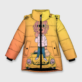 Зимняя куртка для девочек 3D с принтом Lil Pump - Flex Like Ouu в Екатеринбурге, ткань верха — 100% полиэстер; подклад — 100% полиэстер, утеплитель — 100% полиэстер. | длина ниже бедра, удлиненная спинка, воротник стойка и отстегивающийся капюшон. Есть боковые карманы с листочкой на кнопках, утяжки по низу изделия и внутренний карман на молнии. 

Предусмотрены светоотражающий принт на спинке, радужный светоотражающий элемент на пуллере молнии и на резинке для утяжки. | Тематика изображения на принте: flex like ouu | gucci | gucci gang | hip hop | lil | lil pump | pump | rap | trap | гучи | гучи гэнг | лил | лил памп | насос | памп | рэп | трэп | хип хоп