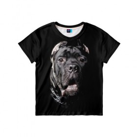 Детская футболка 3D с принтом Мастиф в Екатеринбурге, 100% гипоаллергенный полиэфир | прямой крой, круглый вырез горловины, длина до линии бедер, чуть спущенное плечо, ткань немного тянется | Тематика изображения на принте: animal | black | collar | dog | friend | look | man | muzzle | взгляд | друг | животное | мастиф | ошейник | пёс | собака | человека | черный