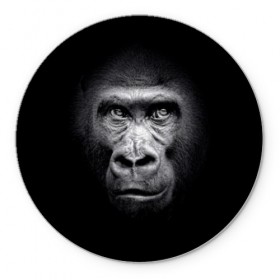 Коврик для мышки круглый с принтом Горилла в Екатеринбурге, резина и полиэстер | круглая форма, изображение наносится на всю лицевую часть | animal | black | eyes | fauna | gorilla | gray | look | monkey | muzzle | primate | взгляд | глаза | горилла | животное | обезьяна | примат | серый | фауна | черный