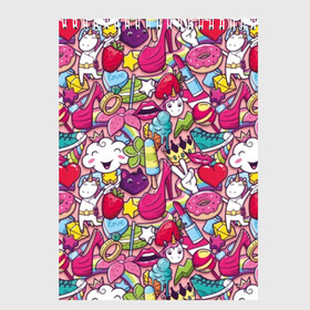 Скетчбук с принтом Девчачьи радости в Екатеринбурге, 100% бумага
 | 48 листов, плотность листов — 100 г/м2, плотность картонной обложки — 250 г/м2. Листы скреплены сверху удобной пружинной спиралью | Тематика изображения на принте: cat | clou | crown | flower | funny | graffiti | heart | kitten | lips | lollipop | shoes | sneakers | strawberry | unicorn | граффити | губы | единорог | звезда | кеды | клубника | корона | кот | котёнок | леденец | мороженое | облако | обувь | помада | 