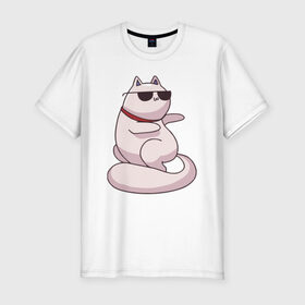 Мужская футболка премиум с принтом Крутой кот в Екатеринбурге, 92% хлопок, 8% лайкра | приталенный силуэт, круглый вырез ворота, длина до линии бедра, короткий рукав | кот | котики | котяра | кошка | милый | паттерн | прикольный | пушистик | рыжий | смешной