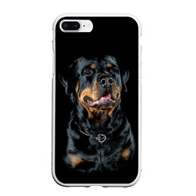 Чехол для iPhone 7Plus/8 Plus матовый с принтом Ротвейлер в Екатеринбурге, Силикон | Область печати: задняя сторона чехла, без боковых панелей | animal | black | breed | collar | dog | friend | glance | gloss | man | muzzle | rottweiler | взгляд | друг | животное | лоск | ошейник | пёс | порода | ротвейлер | собака | человека | черный