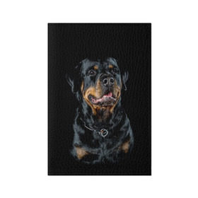 Обложка для паспорта матовая кожа с принтом Ротвейлер в Екатеринбурге, натуральная матовая кожа | размер 19,3 х 13,7 см; прозрачные пластиковые крепления | animal | black | breed | collar | dog | friend | glance | gloss | man | muzzle | rottweiler | взгляд | друг | животное | лоск | ошейник | пёс | порода | ротвейлер | собака | человека | черный