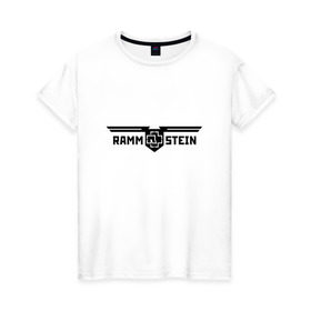 Женская футболка хлопок с принтом Rammstein в Екатеринбурге, 100% хлопок | прямой крой, круглый вырез горловины, длина до линии бедер, слегка спущенное плечо | germany | rammstein | индостриал металл | немецкая группа | немцы | пиротехника | раммштайн | рок | рок группа | три икса | ххх