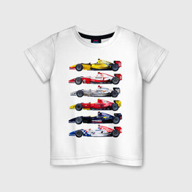 Детская футболка хлопок с принтом F1 Болиды 3 в Екатеринбурге, 100% хлопок | круглый вырез горловины, полуприлегающий силуэт, длина до линии бедер | Тематика изображения на принте: f1 | f2 | авто | болид | болиды | гонки | формула 1