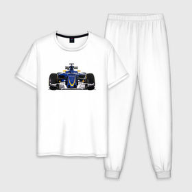 Мужская пижама хлопок с принтом Sauber F1 Team в Екатеринбурге, 100% хлопок | брюки и футболка прямого кроя, без карманов, на брюках мягкая резинка на поясе и по низу штанин
 | Тематика изображения на принте: f1. болид | авто | гонки | формула 1