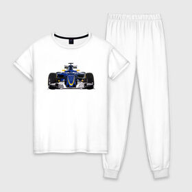 Женская пижама хлопок с принтом Sauber F1 Team в Екатеринбурге, 100% хлопок | брюки и футболка прямого кроя, без карманов, на брюках мягкая резинка на поясе и по низу штанин | f1. болид | авто | гонки | формула 1