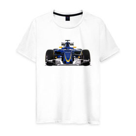 Мужская футболка хлопок с принтом Sauber F1 Team в Екатеринбурге, 100% хлопок | прямой крой, круглый вырез горловины, длина до линии бедер, слегка спущенное плечо. | Тематика изображения на принте: f1. болид | авто | гонки | формула 1