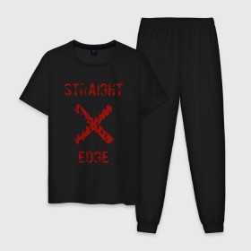 Мужская пижама хлопок с принтом Straight edge в Екатеринбурге, 100% хлопок | брюки и футболка прямого кроя, без карманов, на брюках мягкая резинка на поясе и по низу штанин
 | straight edge | sxe | острая грань | схе