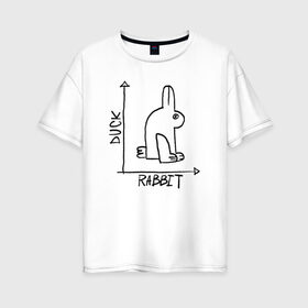 Женская футболка хлопок Oversize с принтом Утка Кролик в Екатеринбурге, 100% хлопок | свободный крой, круглый ворот, спущенный рукав, длина до линии бедер
 | алгебра | геометрия | животные | иллюзия | кролик | обман зрения | утка | юмор