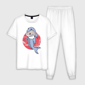 Мужская пижама хлопок с принтом Акула в костюме Дельфина в Екатеринбурге, 100% хлопок | брюки и футболка прямого кроя, без карманов, на брюках мягкая резинка на поясе и по низу штанин
 | Тематика изображения на принте: 