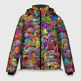 Мужская зимняя куртка 3D с принтом Коралловый риф в Екатеринбурге, верх — 100% полиэстер; подкладка — 100% полиэстер; утеплитель — 100% полиэстер | длина ниже бедра, свободный силуэт Оверсайз. Есть воротник-стойка, отстегивающийся капюшон и ветрозащитная планка. 

Боковые карманы с листочкой на кнопках и внутренний карман на молнии. | вода | дайвинг | кораллы | кораловый | коралы | море | морской | океан | подводный | рыба | рыбки
