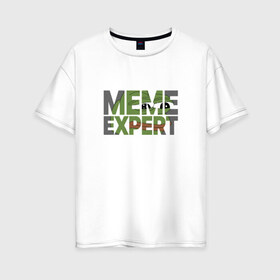 Женская футболка хлопок Oversize с принтом Meme expert в Екатеринбурге, 100% хлопок | свободный крой, круглый ворот, спущенный рукав, длина до линии бедер
 | feels bad man | pepe the frog | грустная лягушка | лягушонок пепе | мем эксперт | мемы | пепе