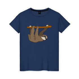 Женская футболка хлопок с принтом Ленивец в Екатеринбурге, 100% хлопок | прямой крой, круглый вырез горловины, длина до линии бедер, слегка спущенное плечо | животные | ленивец | милые | няшные