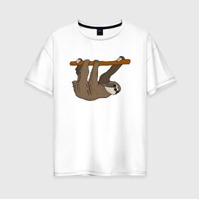 Женская футболка хлопок Oversize с принтом Ленивец в Екатеринбурге, 100% хлопок | свободный крой, круглый ворот, спущенный рукав, длина до линии бедер
 | животные | ленивец | милые | няшные