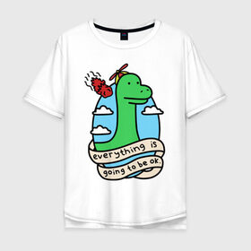 Мужская футболка хлопок Oversize с принтом Dinosaur в Екатеринбурге, 100% хлопок | свободный крой, круглый ворот, “спинка” длиннее передней части | дино | динозавр | метиорит