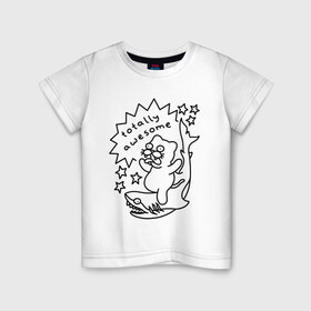 Детская футболка хлопок с принтом Awesome Shark в Екатеринбурге, 100% хлопок | круглый вырез горловины, полуприлегающий силуэт, длина до линии бедер | Тематика изображения на принте: cat | citty | кот | кошак | кошара | кошка