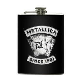 Фляга с принтом Metallica в Екатеринбурге, металлический корпус | емкость 0,22 л, размер 125 х 94 мм. Виниловая наклейка запечатывается полностью | album | black | concert | heavy | kirk | metal | metallica | music | rock | tolls | джеймс хэтфилд | кирк хэмметт | клифф бёртон | ларс ульрих | метал | металлика | трэш
