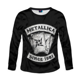 Женский лонгслив 3D с принтом Metallica в Екатеринбурге, 100% полиэстер | длинные рукава, круглый вырез горловины, полуприлегающий силуэт | album | black | concert | heavy | kirk | metal | metallica | music | rock | tolls | джеймс хэтфилд | кирк хэмметт | клифф бёртон | ларс ульрих | метал | металлика | трэш