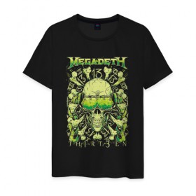 Мужская футболка хлопок с принтом Megadeth в Екатеринбурге, 100% хлопок | прямой крой, круглый вырез горловины, длина до линии бедер, слегка спущенное плечо. | американская | группа | дэйв мастейн | кико лоурейро | марти фридман | метал | треш метал | трэш | хеви метал