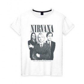 Женская футболка хлопок с принтом Nirvana в Екатеринбурге, 100% хлопок | прямой крой, круглый вырез горловины, длина до линии бедер, слегка спущенное плечо | альтернативный рок | американская | гранж | дэйв грол | крист энтони новоселич | курт кобейн | рок группа