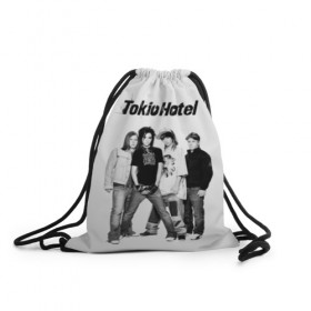 Рюкзак-мешок 3D с принтом Tokio Hotel в Екатеринбурге, 100% полиэстер | плотность ткани — 200 г/м2, размер — 35 х 45 см; лямки — толстые шнурки, застежка на шнуровке, без карманов и подкладки | alternative rock | band | bill kaulitz | boys | german | hotel | music | pop rock | powerpop | synthpop | tokyo | tom ka | альтернативный рок | билл каулитц | георг листинг | группа | густав шефер | мальчики | музыка | немецкая | отель | пауэр поп