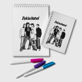 Блокнот с принтом Tokio Hotel в Екатеринбурге, 100% бумага | 48 листов, плотность листов — 60 г/м2, плотность картонной обложки — 250 г/м2. Листы скреплены удобной пружинной спиралью. Цвет линий — светло-серый
 | Тематика изображения на принте: alternative rock | band | bill kaulitz | boys | german | hotel | music | pop rock | powerpop | synthpop | tokyo | tom ka | альтернативный рок | билл каулитц | георг листинг | группа | густав шефер | мальчики | музыка | немецкая | отель | пауэр поп