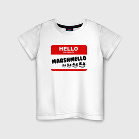 Детская футболка хлопок с принтом MARSHMELLO в Екатеринбурге, 100% хлопок | круглый вырез горловины, полуприлегающий силуэт, длина до линии бедер | Тематика изображения на принте: dj | marshmello | music | smile | зефир | маршмелоу | музыка