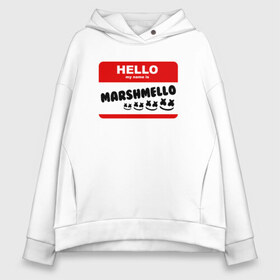 Женское худи Oversize хлопок с принтом MARSHMELLO в Екатеринбурге, френч-терри — 70% хлопок, 30% полиэстер. Мягкий теплый начес внутри —100% хлопок | боковые карманы, эластичные манжеты и нижняя кромка, капюшон на магнитной кнопке | dj | marshmello | music | smile | зефир | маршмелоу | музыка