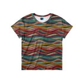 Детская футболка 3D с принтом Разноцветные волны в Екатеринбурге, 100% гипоаллергенный полиэфир | прямой крой, круглый вырез горловины, длина до линии бедер, чуть спущенное плечо, ткань немного тянется | 