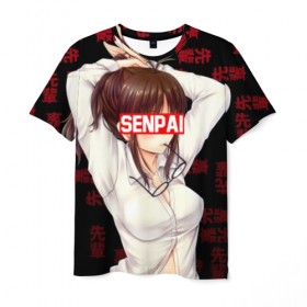Мужская футболка 3D с принтом Anime (Senpai) 7 в Екатеринбурге, 100% полиэфир | прямой крой, круглый вырез горловины, длина до линии бедер | ahegao | anime | japan | manga | senpai | аниме | ахегао | китай | манга | сенпай | япония