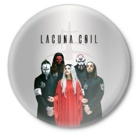 Значок с принтом Lacuna Coil в Екатеринбурге,  металл | круглая форма, металлическая застежка в виде булавки | Тематика изображения на принте: alternative | cristina scabbia | epic metal | goth | gothic | lacuna | lacuna coil | melodic metal | metal | nu metal | rock | готик рок | готика | готический рок | метал