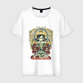 Мужская футболка хлопок с принтом Королева игры в Екатеринбурге, 100% хлопок | прямой крой, круглый вырез горловины, длина до линии бедер, слегка спущенное плечо. | девушка | змея | корона | роза | татуировка | череп