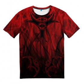 Мужская футболка 3D с принтом Red-n-black okto в Екатеринбурге, 100% полиэфир | прямой крой, круглый вырез горловины, длина до линии бедер | okto | байкер | всевидящее око | геометрия | красный | мото | огонь | узор | чёрный