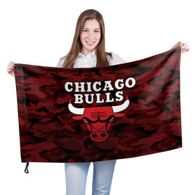 Флаг 3D с принтом Chicago Bulls в Екатеринбурге, 100% полиэстер | плотность ткани — 95 г/м2, размер — 67 х 109 см. Принт наносится с одной стороны | 