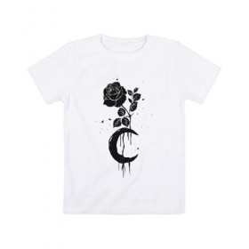 Детская футболка хлопок с принтом Черная Роза с Луной в Екатеринбурге, 100% хлопок | круглый вырез горловины, полуприлегающий силуэт, длина до линии бедер | абстракция | луна | роза | розы