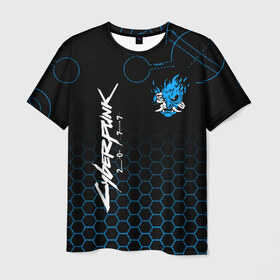 Мужская футболка 3D с принтом CYBERPUNK 2077 в Екатеринбурге, 100% полиэфир | прямой крой, круглый вырез горловины, длина до линии бедер | 2077 | cyberpunk 2020 | cyberpunk 2077 | cyberpunk 2077 samurai | cyberpunk city | кибер панк. | киберпанк | киберпанк 2077