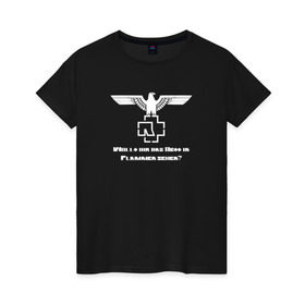 Женская футболка хлопок с принтом Rammstein в Екатеринбурге, 100% хлопок | прямой крой, круглый вырез горловины, длина до линии бедер, слегка спущенное плечо | Тематика изображения на принте: metallica | music | rammstein | rock | металл | металлика | музыка | раммштайн | рок | рок группа