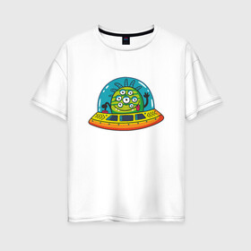 Женская футболка хлопок Oversize с принтом пришелец в Екатеринбурге, 100% хлопок | свободный крой, круглый ворот, спущенный рукав, длина до линии бедер
 | nasa | ufo | звезды | инопланетянин | космос | наса | небо | нло | пришелец | чужой