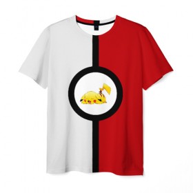 Мужская футболка 3D с принтом Pokeball (pikachu sleep) в Екатеринбурге, 100% полиэфир | прямой крой, круглый вырез горловины, длина до линии бедер | anime | pikachu | pokeball | pokemon | sleep | аниме. | пикачу | покебол | покемон | спит. белый. красный. чёрный