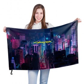 Флаг 3D с принтом CYBERPUNK 2077 в Екатеринбурге, 100% полиэстер | плотность ткани — 95 г/м2, размер — 67 х 109 см. Принт наносится с одной стороны | 