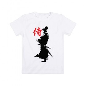 Детская футболка хлопок с принтом Самурай в Екатеринбурге, 100% хлопок | круглый вырез горловины, полуприлегающий силуэт, длина до линии бедер | воин | восточные | дух | единоборства | иероглиф | катана | о.м.с.к. | самурай | самурайский | сегун | япония