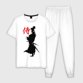 Мужская пижама хлопок с принтом Самурай в Екатеринбурге, 100% хлопок | брюки и футболка прямого кроя, без карманов, на брюках мягкая резинка на поясе и по низу штанин
 | воин | восточные | дух | единоборства | иероглиф | катана | о.м.с.к. | самурай | самурайский | сегун | япония