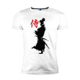Мужская футболка премиум с принтом Самурай в Екатеринбурге, 92% хлопок, 8% лайкра | приталенный силуэт, круглый вырез ворота, длина до линии бедра, короткий рукав | воин | восточные | дух | единоборства | иероглиф | катана | о.м.с.к. | самурай | самурайский | сегун | япония