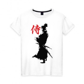 Женская футболка хлопок с принтом Самурай в Екатеринбурге, 100% хлопок | прямой крой, круглый вырез горловины, длина до линии бедер, слегка спущенное плечо | воин | восточные | дух | единоборства | иероглиф | катана | о.м.с.к. | самурай | самурайский | сегун | япония