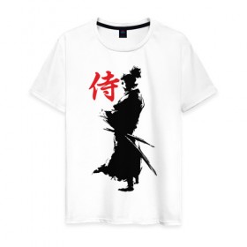 Мужская футболка хлопок с принтом Самурай в Екатеринбурге, 100% хлопок | прямой крой, круглый вырез горловины, длина до линии бедер, слегка спущенное плечо. | воин | восточные | дух | единоборства | иероглиф | катана | о.м.с.к. | самурай | самурайский | сегун | япония